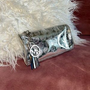Michael Kors Metallic Silver Cosmetic Bag!